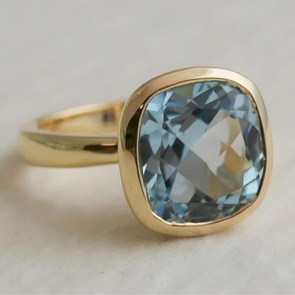Blue Topaz Cocktail 14K Gold Ring plated over 925 Silver in womens ring size 8